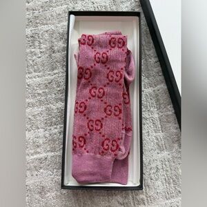 Gucci Pink Socks with Red Logo Pattern